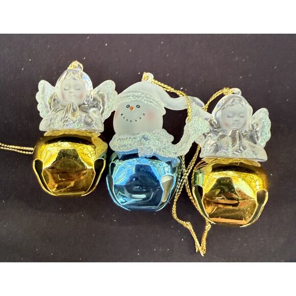 3 Vintage 2002 Jingle Buddies ANGEL & Snowman Christmas Tree Bell Ornaments -36 - Picture 1 of 7